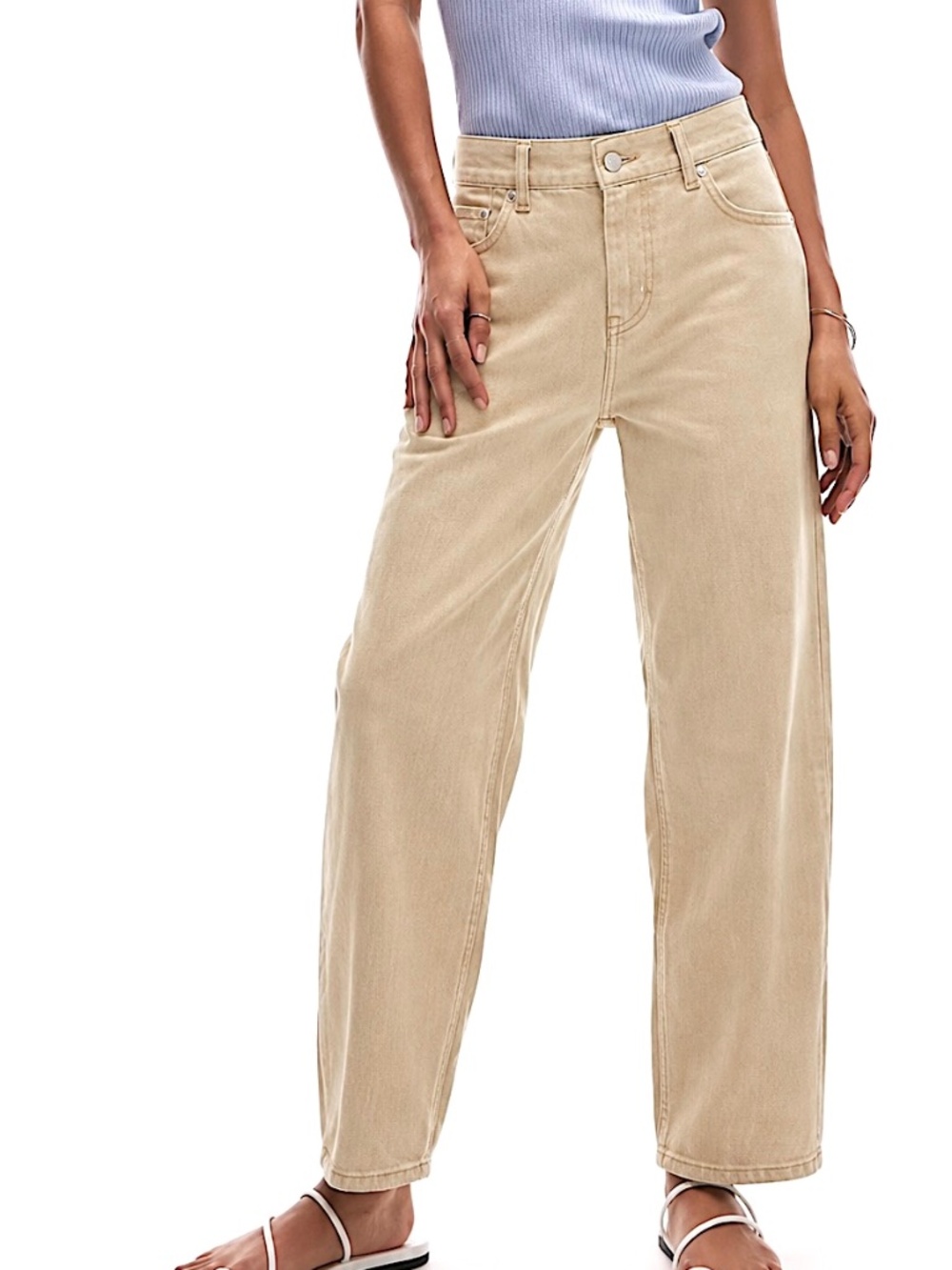 & Other Stories barrel leg denim jeans tan front pockets high waist 100% cotton